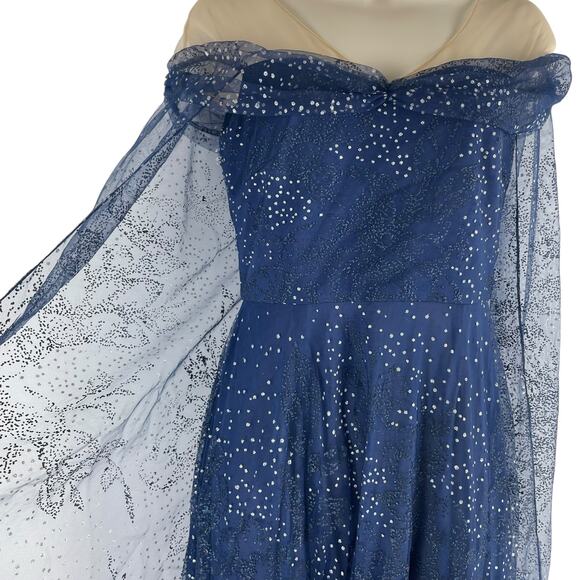 Marchesa Notte Tulle Overlay Cape Embellished Gown Blue Size 0 - Picture 6 of 11
